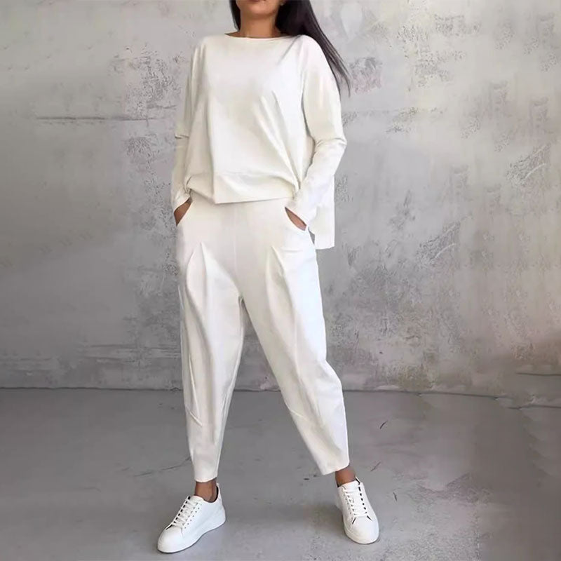 Full Size Slit Round Neck Long Sleeve Top and Pants Set