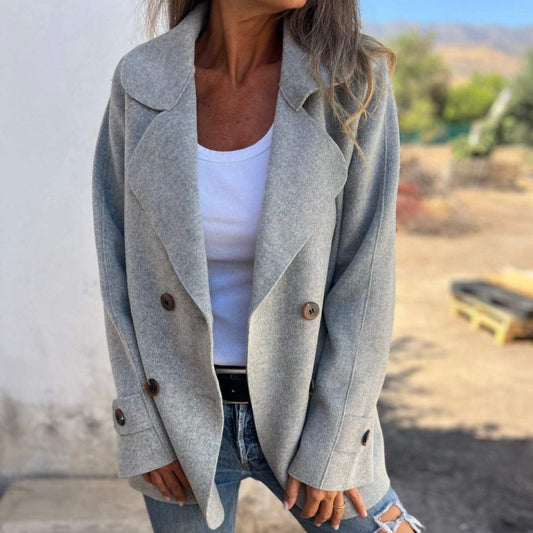 Women's Faux Tweed Casual Lapel Long Sleeve Coat(50% OFF)