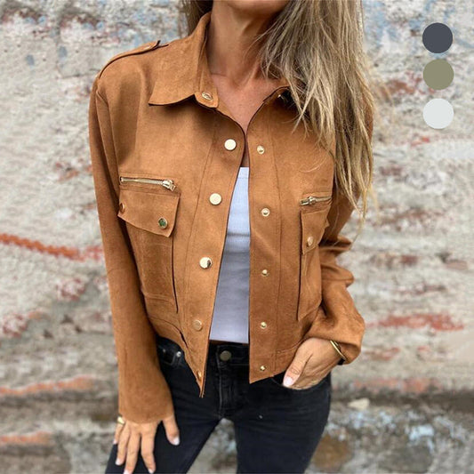 🔥Limited Time 45% OFF🔥Women's Faux Suede Button-Down Utility Jacket