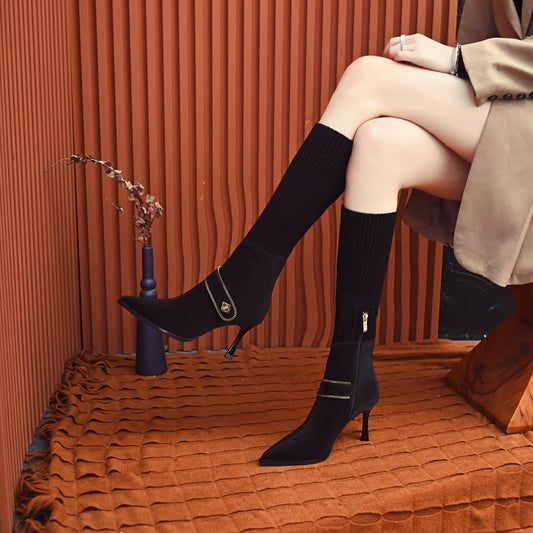 🔥HOT SALE - Knitted Long Lointed Toe Stiletto Boots