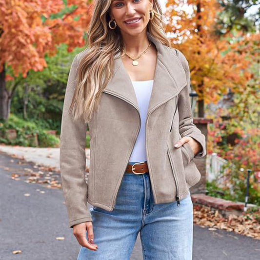 Women's Faux Leather Cropped Jacket with Pockets