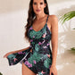 🩱Hot Sale 49% OFF👙 Tummy Control V Neck Twist Knot Tropical Skirted One Piece Swimdress