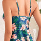 🩱Hot Sale 49% OFF👙 Tummy Control V Neck Twist Knot Tropical Skirted One Piece Swimdress