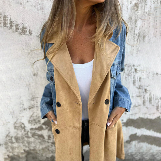 🧥New for 2025✨Mid-Length Trench Coat with Denim Jean Stitching