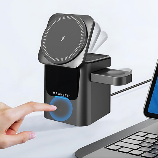 Electric 3-in-1 Wireless Charger, Multi-functional Desktop Electric Folding Storage Wireless Charger, KC Certified