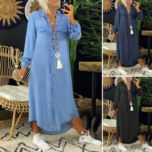 Women's Casual Long-sleeved Solid Colour Denim Dress