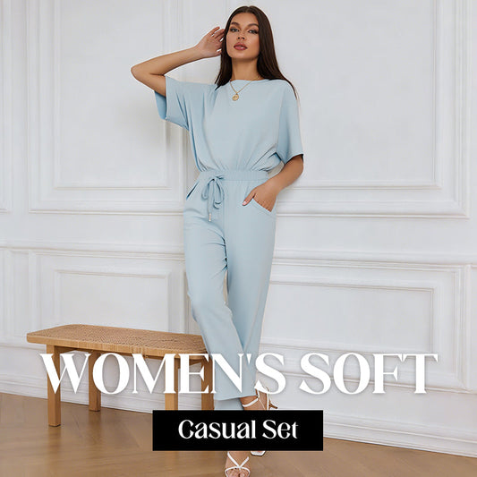 🤍Elevated Minimal Elegant Top+Wide Leg Pants Set🖤Solid Color Fashionable Two-Piece Set