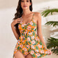 🩱Hot Sale 49% OFF👙 Tummy Control V Neck Twist Knot Tropical Skirted One Piece Swimdress