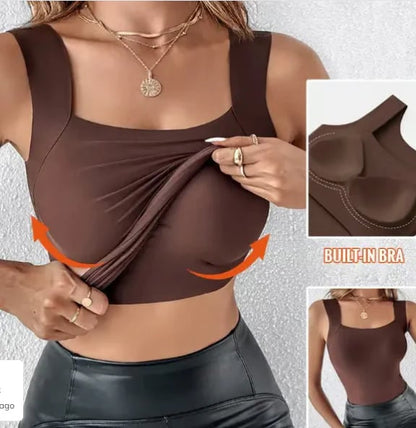 🥳2026 HOT SALE🥳💞50K+ SOLD!🛍️🏆 Last Day to Feel Ultimate Comfort! Women‘s U-Neck Tops with Built-in Bra – 80% OFF Only £8.99! 💖💐💃