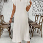 LUNE Women's Solid Color Simple Everyday Short Sleeve Pleated Dress