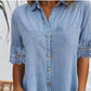 🎁BIG SALE-49% OFF🎁Blue Plain Collared Lace Trim Denim MIni Dress