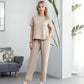 🤍Elevated Minimal Elegant Top+Wide Leg Pants Set🖤Solid Color Fashionable Two-Piece Set