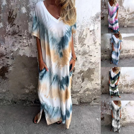 ⏰Last Day Sale 49% Off💃Casual Loose Printed V-Neck Long Dress