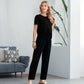 🤍Elevated Minimal Elegant Top+Wide Leg Pants Set🖤Solid Color Fashionable Two-Piece Set