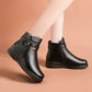 Women's, One-colour, Winter, Leather Platform Boots With Snow