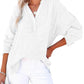 Womens Casual Button V Neck Long Sleeve Shirts Oversized Solid Blouses Top