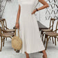 LUNE Women's Solid Color Simple Everyday Short Sleeve Pleated Dress