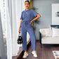 🤍Elevated Minimal Elegant Top+Wide Leg Pants Set🖤Solid Color Fashionable Two-Piece Set