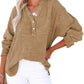 Womens Casual Button V Neck Long Sleeve Shirts Oversized Solid Blouses Top