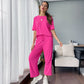 🤍Elevated Minimal Elegant Top+Wide Leg Pants Set🖤Solid Color Fashionable Two-Piece Set