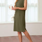 🔥Summer Sale 50% OFF💥Women Round Neck Loose Split Wrinkle-Free Midi Dress with Pockets
