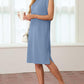 🔥Summer Sale 50% OFF💥Women Round Neck Loose Split Wrinkle-Free Midi Dress with Pockets