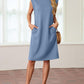 🔥Summer Sale 50% OFF💥Women Round Neck Loose Split Wrinkle-Free Midi Dress with Pockets
