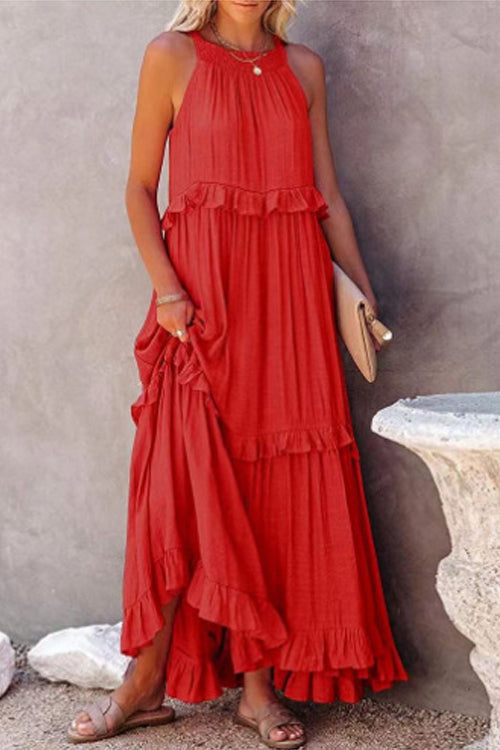 Women's Summer Casual Sleeveless Strappy Backless flounces Dress