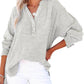 Womens Casual Button V Neck Long Sleeve Shirts Oversized Solid Blouses Top