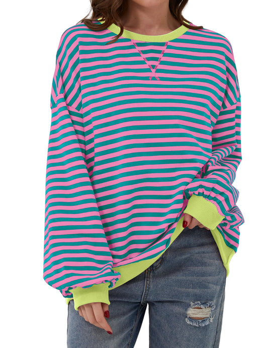 🔥Promotion 49% OFF😲-Women's Oversized Striped Long Sleeve Pullover (Buy 2 Free Shipping)