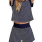 🔥Summer Hot Sale 50% Off🔥Crew Neck Striped Top & Elastic Waistband Shorts Set