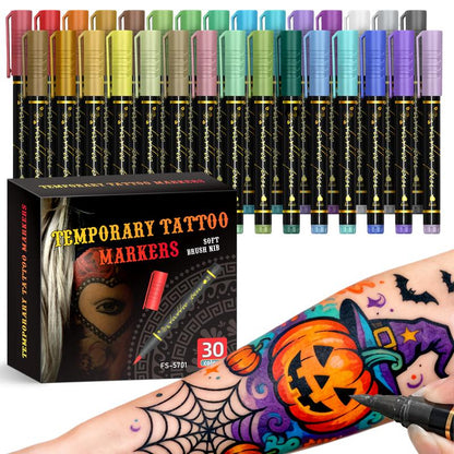 Cosmetic Grade Temporary Tattoo Markers for Skin, 10/15 Vibrant Colors Flexible Brush Tip Pens,, High Detail, Face Makeup Halloween, None Toxic, Office Stationery Writing Tool