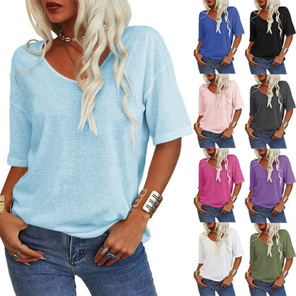 🌸Women's Solid Color V-Neck T-shirt
