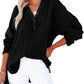 Womens Casual Button V Neck Long Sleeve Shirts Oversized Solid Blouses Top