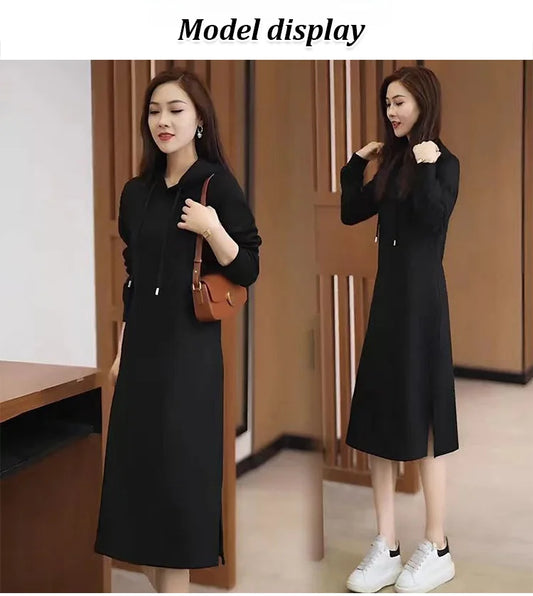 Fashion hooded sweatshirt solid color casual dress