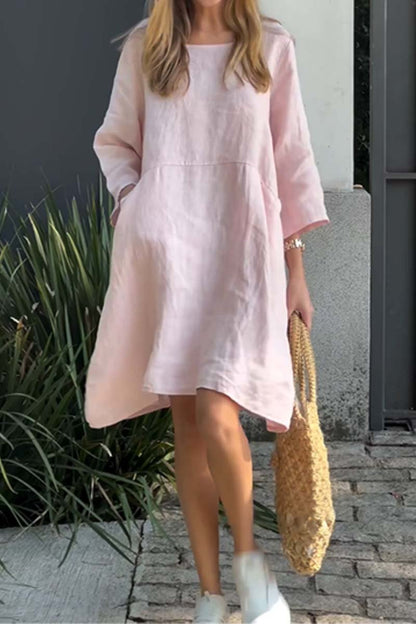 🩵Casual solid color cotton and linen dress🩵