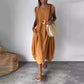 Cotton and Linen Sleeveless Casual Dress with Pocket