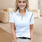 Women's Trendy Zip Short Sleeve V Neck Loose Fit T-Shirt
