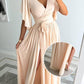 Women's Ruffle Sleeve Surplice Neck High Split  Dress With Belt