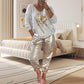 🌷LAST DAY SALE 50% OFF💝Devil's Eye Gold Foil Top and Sequin Pants Set