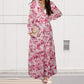 Women's Floral V-Neck Long Sleeve Flowy Dress