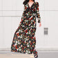 Women's Floral V-Neck Long Sleeve Flowy Dress