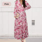 Women's Floral V-Neck Long Sleeve Flowy Dress