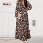 Women's Floral V-Neck Long Sleeve Flowy Dress
