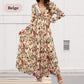 Women's Floral V-Neck Long Sleeve Flowy Dress