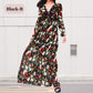 Women's Floral V-Neck Long Sleeve Flowy Dress