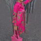 Fashion Printed Glossy Pink Dress for Plus Size Women(free shipping~）