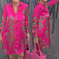 Fashion Printed Glossy Pink Dress for Plus Size Women(free shipping~）