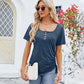 Women's Button U-neck Loose Short-sleeve Top