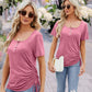 Women's Button U-neck Loose Short-sleeve Top